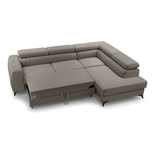 Aneta - canapé d'angle droit 5 places - convertible avec coffre et têtières - en velours - Taupe
