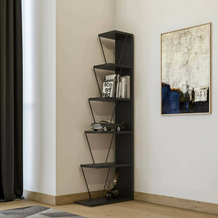 Libreria Erminia, Scaffale da ufficio, Mobile portalibri, Biblioteca, 50x22h150 cm, Antracite e Nero