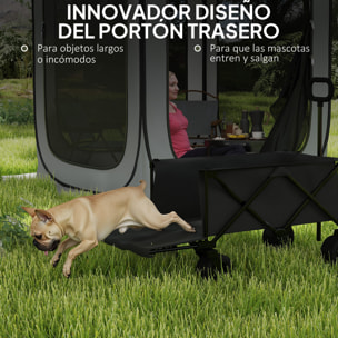 Carro Playa Ruedas Grandes Carro de Jardín Plegable con Mango Ajustable Puerta Trasera Expandible Carga 100 kg Carrito Transporte para Todo Terreno Jardín Campaña Compra Negro