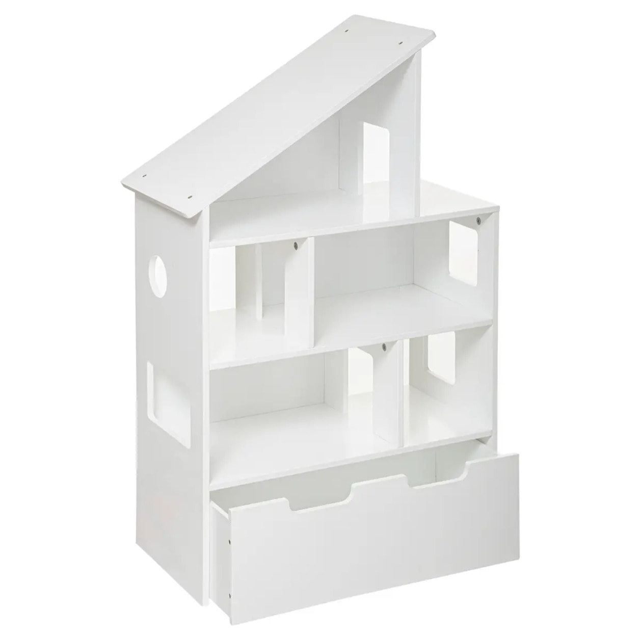 Bibliothèque "Maison"- coffres à roulettes - blanc H104 cm