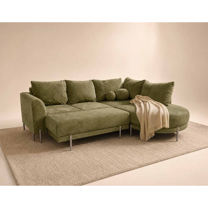 Gabin - pouf en velours texturé - Vert Kaki