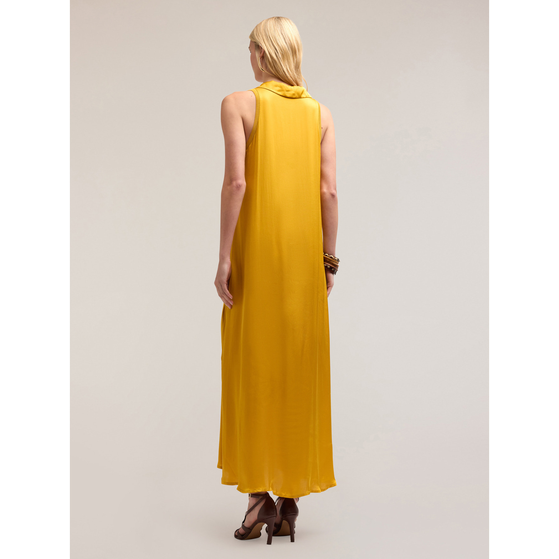 Motivi - Vestido largo con cuello de raso - Amarillo