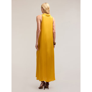 Motivi - Vestido largo con cuello de raso - Amarillo