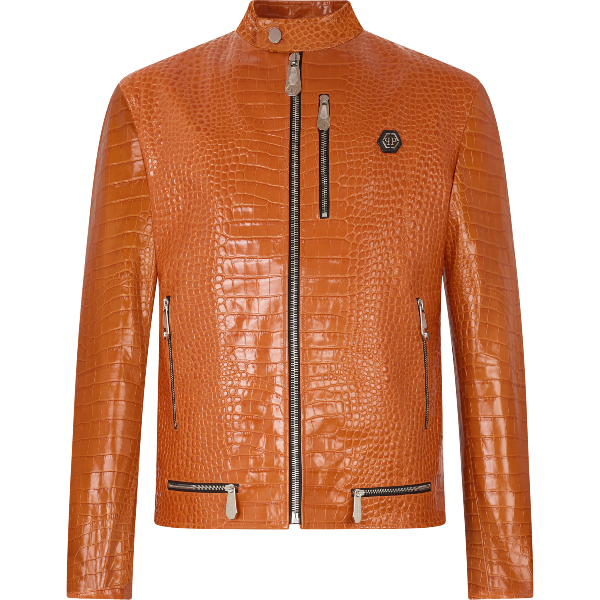PHILIPP PLEIN Leather Moto Jacket Cocco