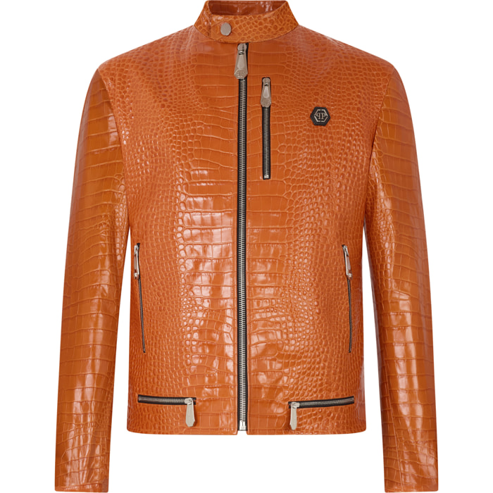 PHILIPP PLEIN Leather Moto Jacket Cocco