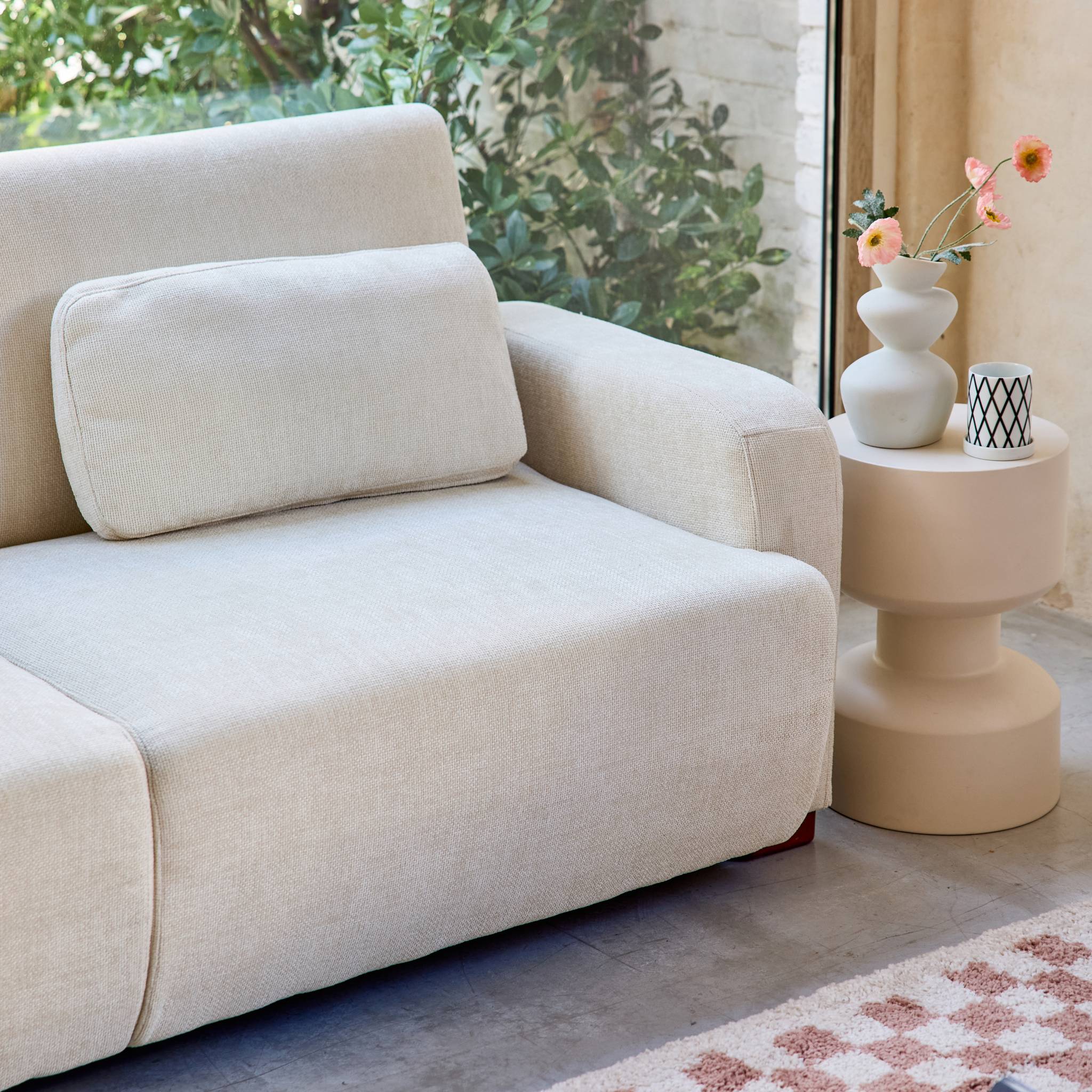Canapé convertible 3 places tissu blanc cassé L 211 x P 92 x 85cm  - Dany