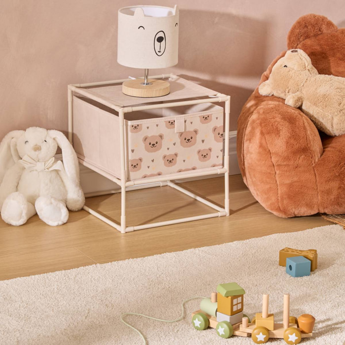 Table de Chevet Enfant Tissa 1 Tirroir Beige Imprimé Ourson 30,5x30,5x31 cm