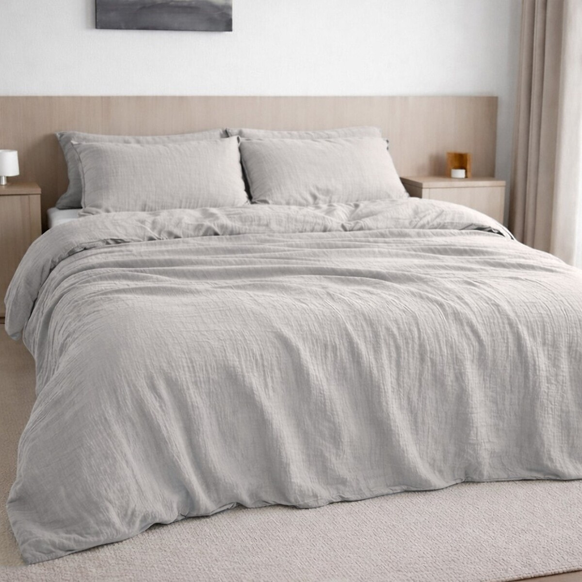 Drap housse bonnet:30cm 100% gaze de coton lavé gris glacier