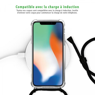 Coque compatible iPhone X/Xs anti-choc silicone transparente avec cordon Noir