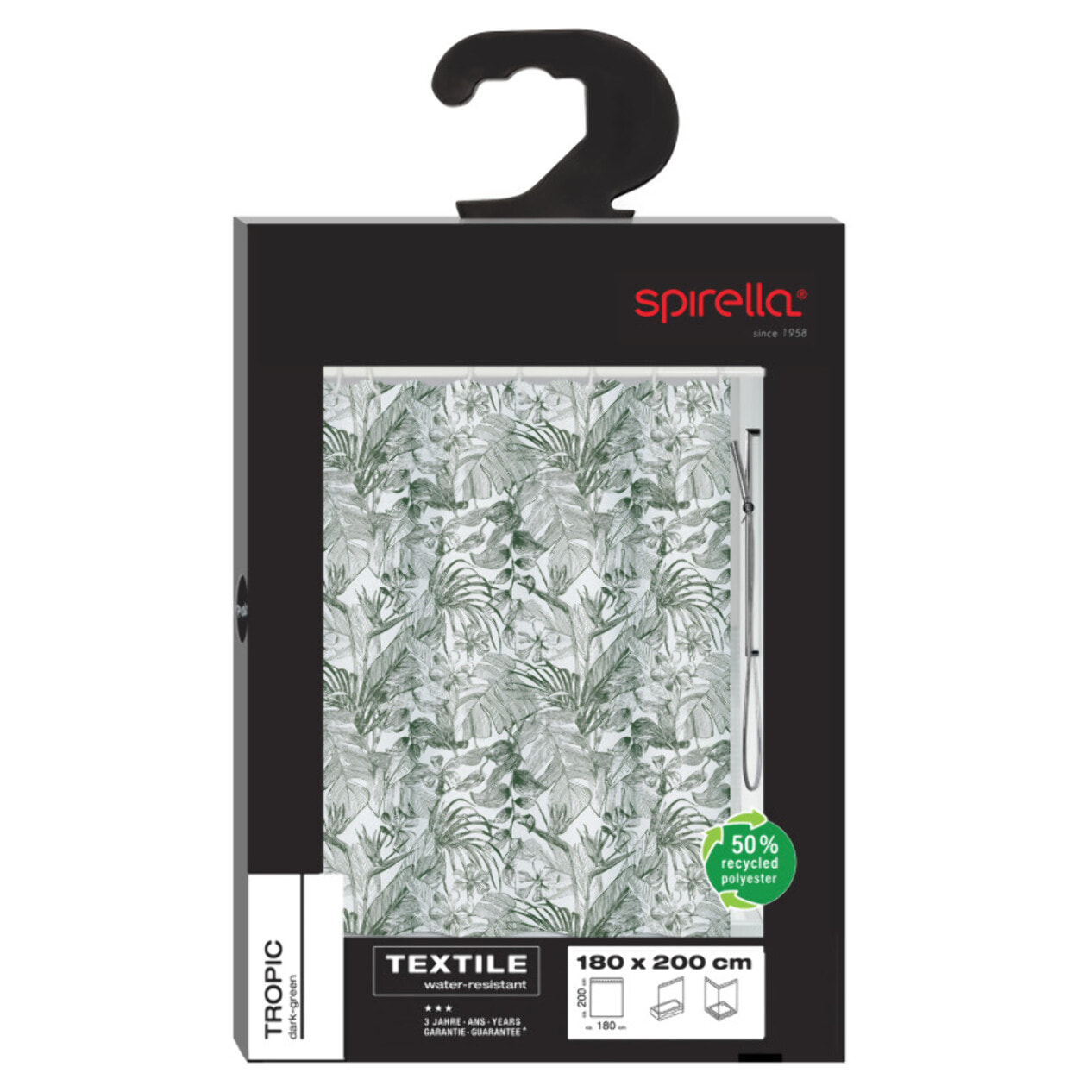 Rideau de douche Polyester TROPIC 180x200cm Vert & Blanc Spirella