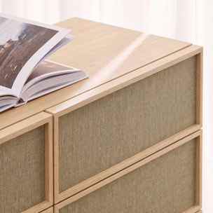 Commode de rangement décor bois et tissu 6 tiroirs KUBA