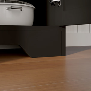 Buffet 2 portes 2 étagères 2 tiroirs style rural chic façades portes à croisillons poignées anneaux métal doré noir aspect bois