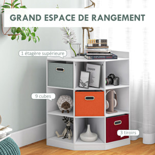 Meuble de rangement d'angle unité de rangement 9 niches 3 tiroirs non tissé MDF blanc