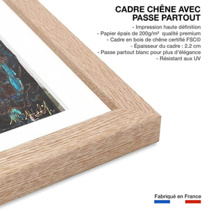 Affiche abstrait gris d'argent Affiche + cadre en bois - Chêne