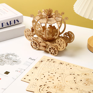 Maqueta de Madera 3D, diseño de Carruaje de calabaza con movimiento mecánico. 82 piezas.