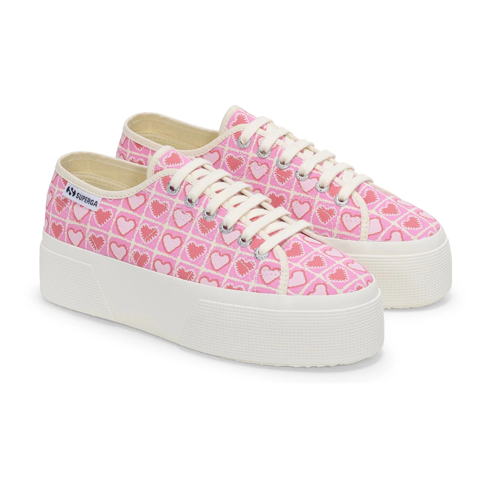 Scarpe da donna Superga Rosa 3790 Platform Heart Crochet Print Leggera
