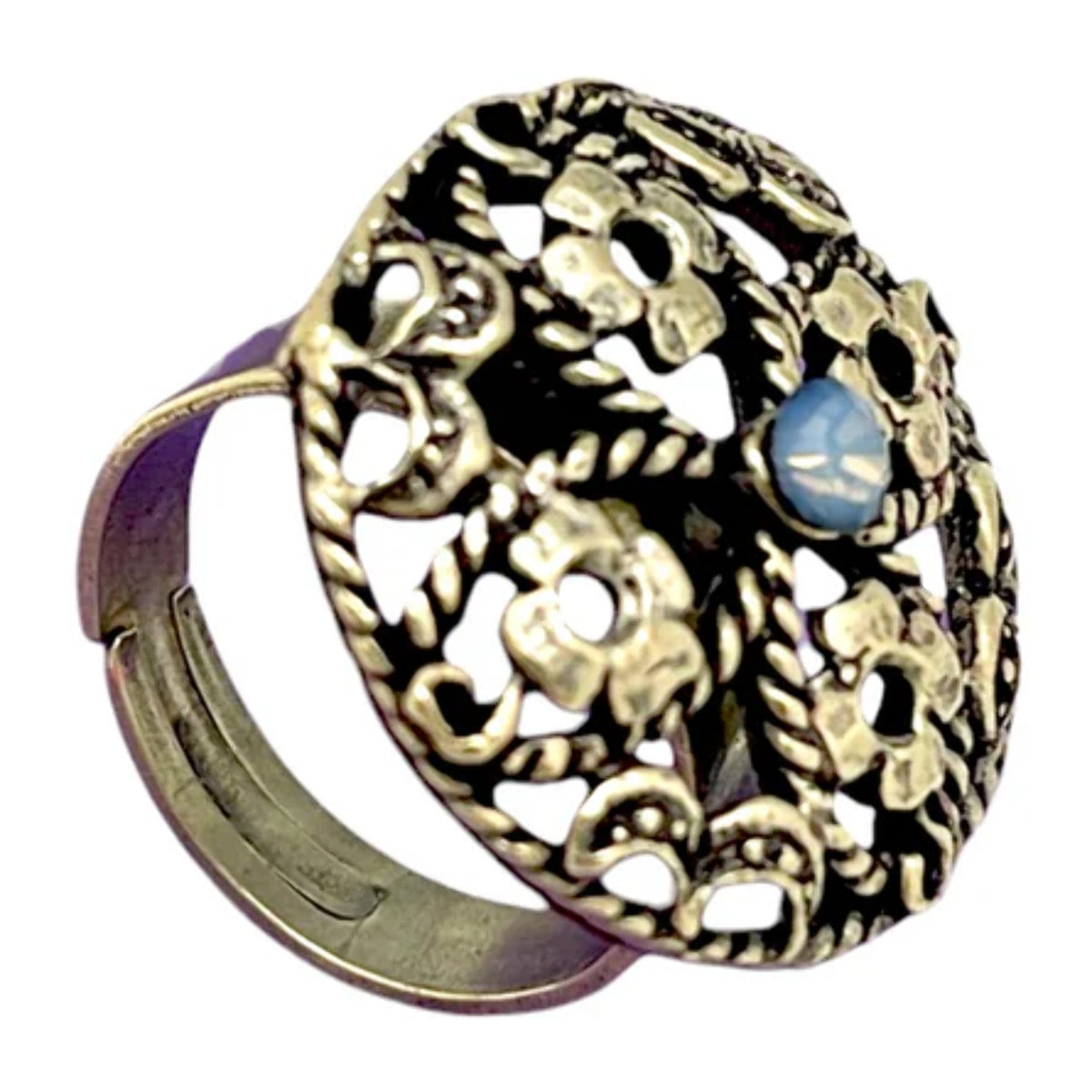 Anillo redondo Vintage con cristal Sw azul vitro en dorado