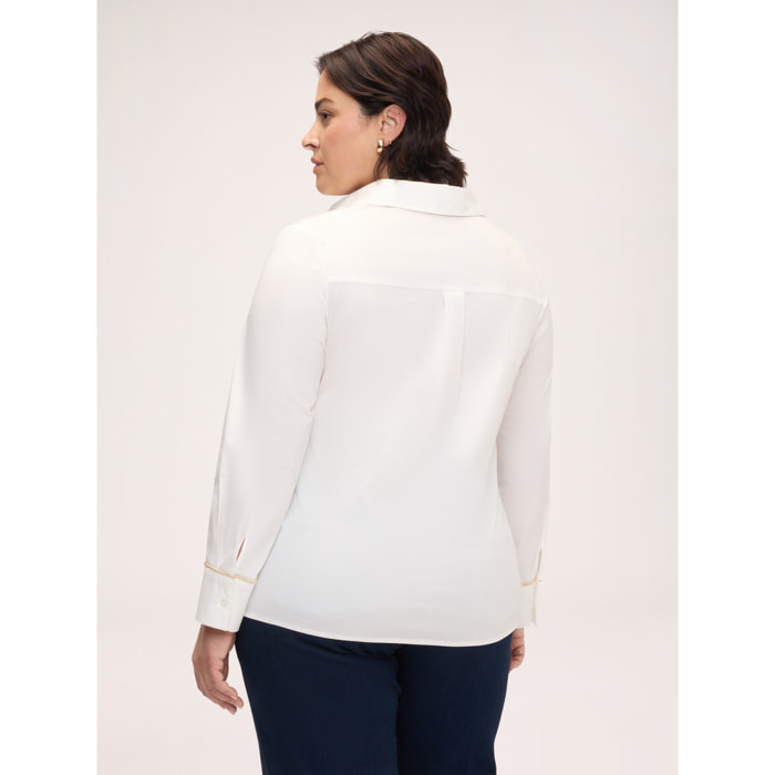 Fiorella Rubino - Camicia in cotone stretch con polsino decorato - Bianco
