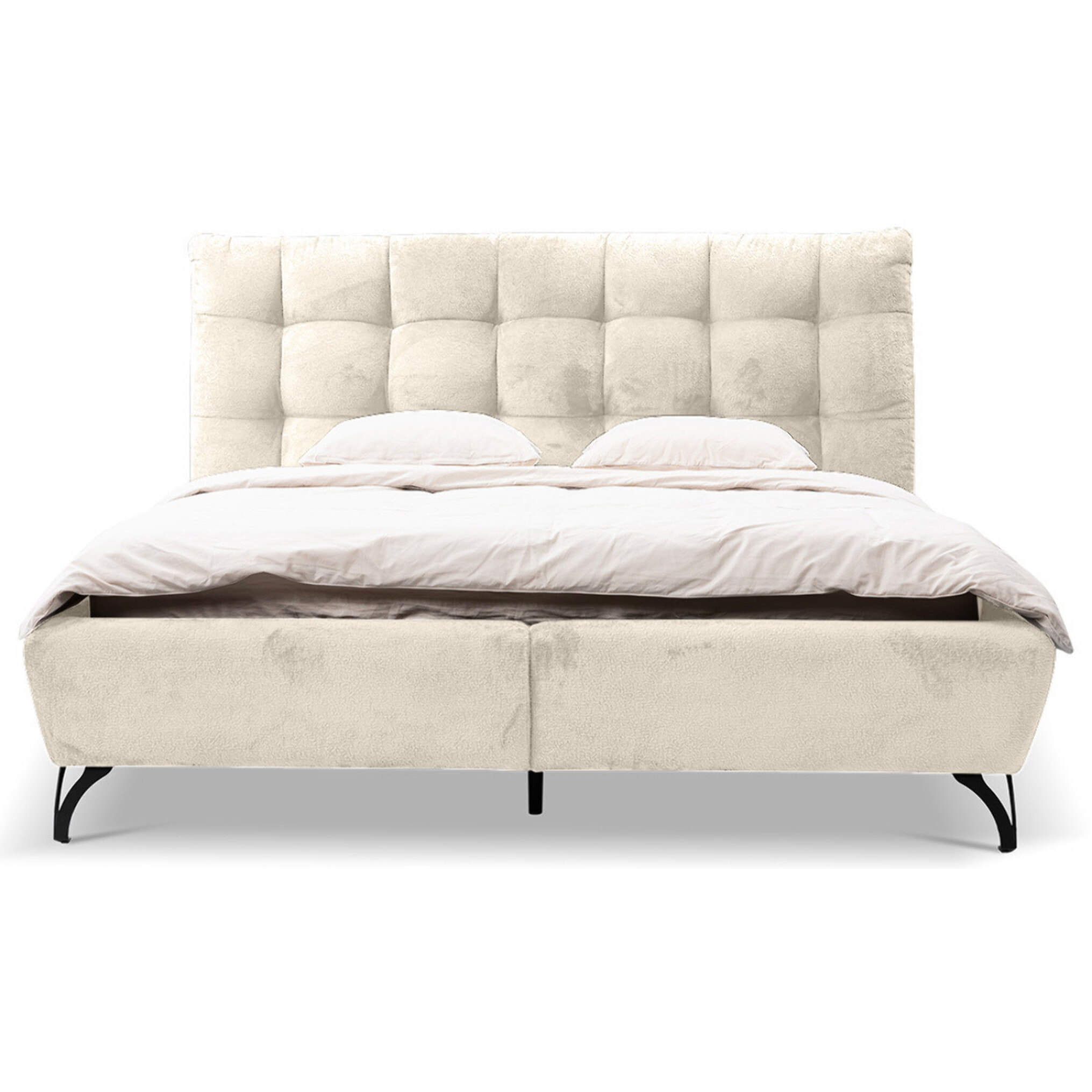 Sohan - lit coffre - 160x200 - en tissu bouclette - sommier inclus - Beige