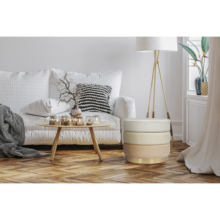 Pouf Elyse in velluto color crema con base in acciaio