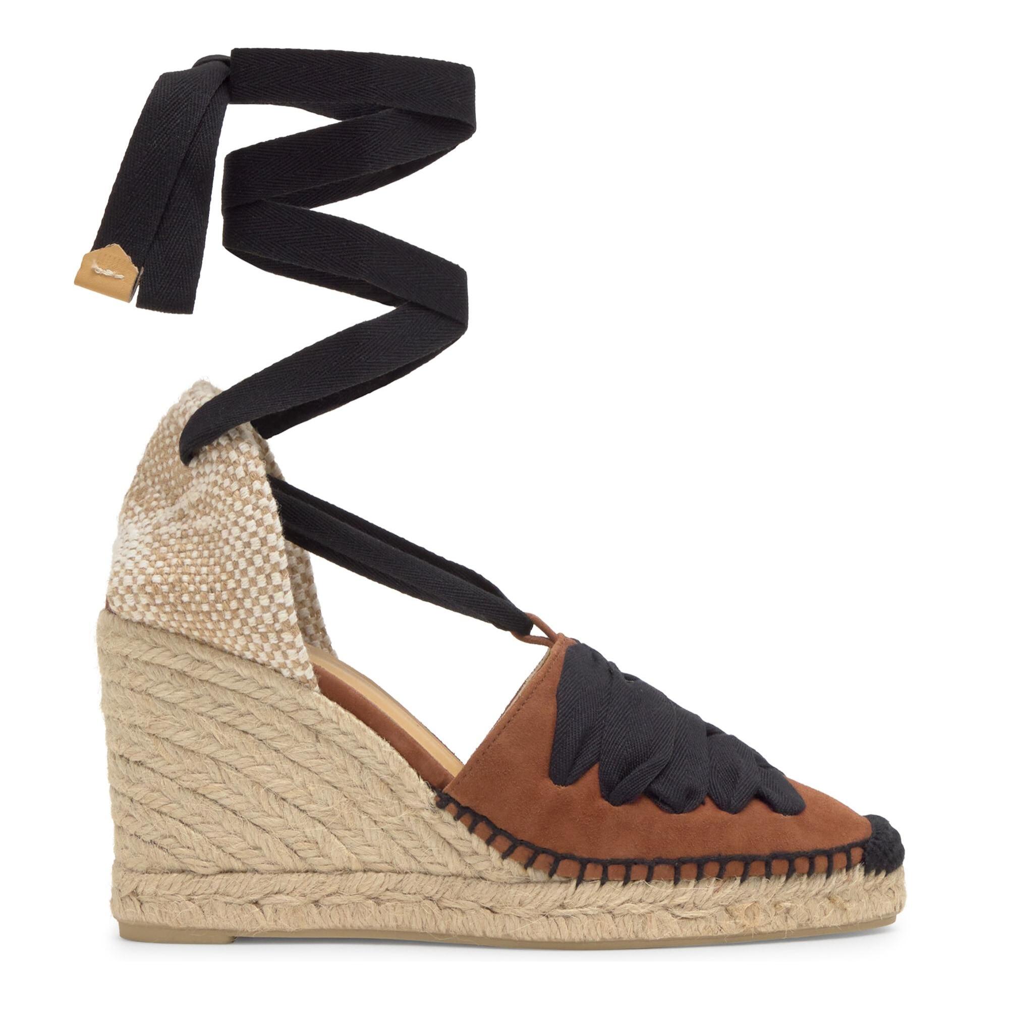 Alpargata embetada Curtis cuña de yute en ante con cintas
