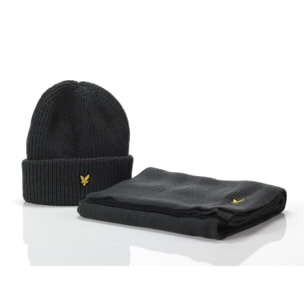 Cappelli Lyle & Scott Lambswool Ribbed Beanie and Scarf set Mid Grey Marl Grigio