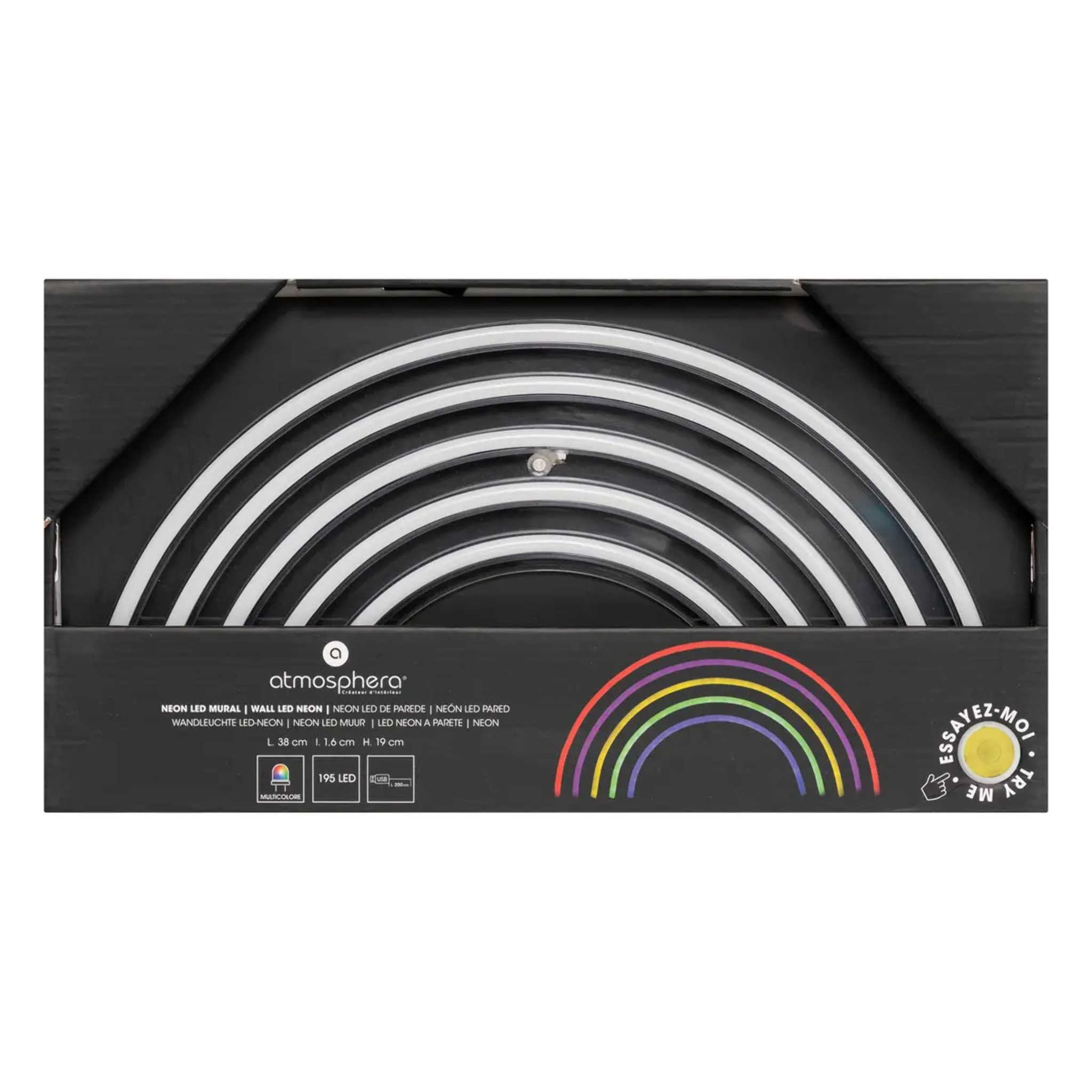 Tube néon mural led "Arc en ciel" L38cm