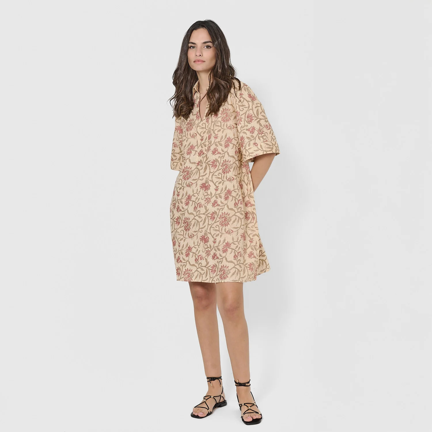 Vestido corto camisero hilo Teresa rosette/cuerda