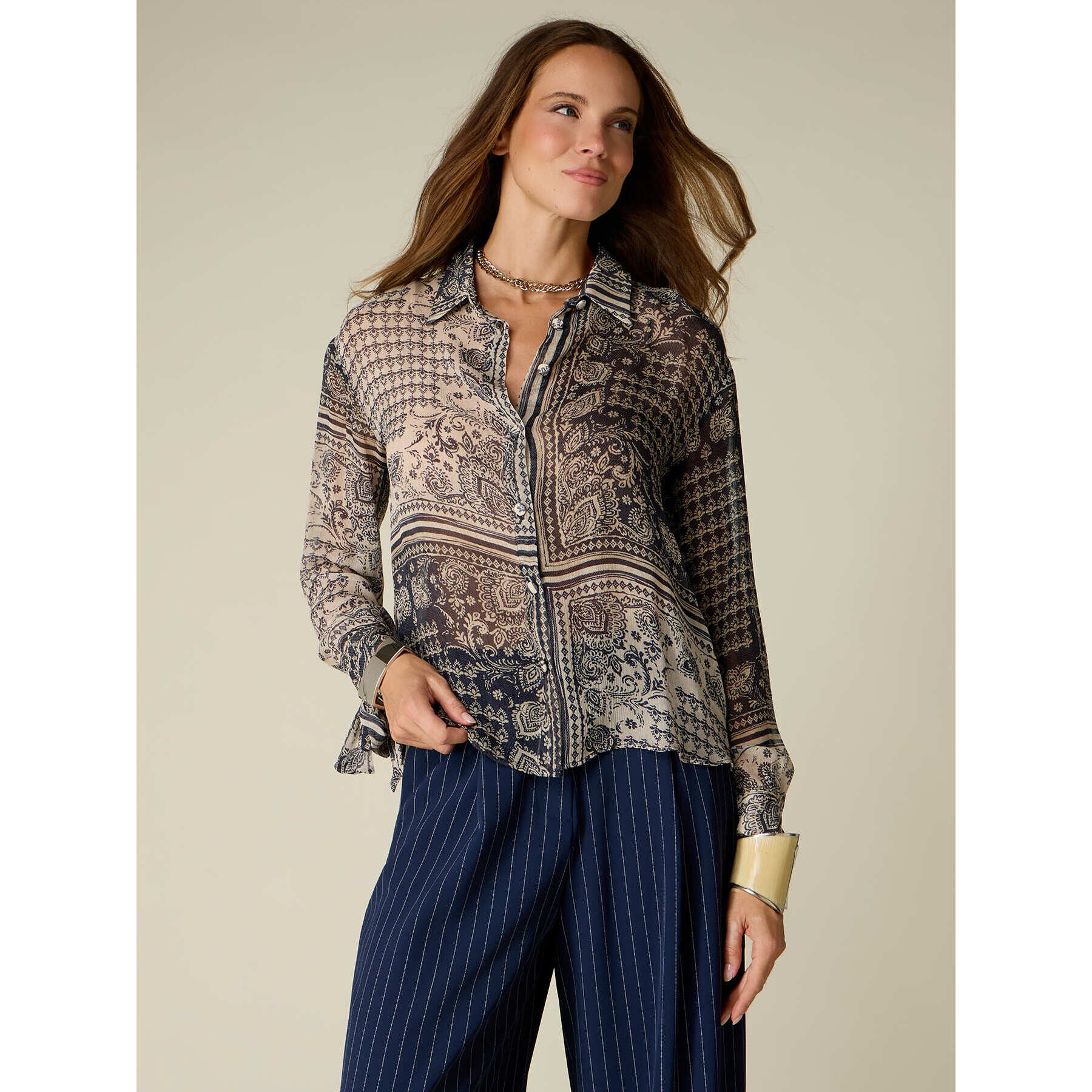 Oltre - Camicia in viscosa fantasia - Blu