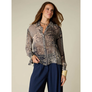 Oltre - Camicia in viscosa fantasia - Blu