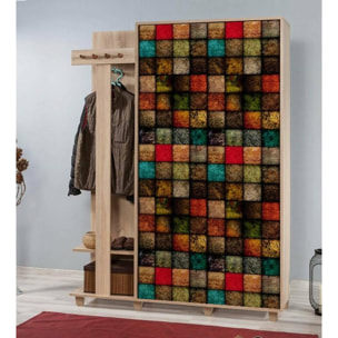 Mobile da ingresso Dpionett, Entratina appendiabiti, Composizione per atrio, Consolle portaoggetti multifunzione, 135x36h194 cm, Quercia e Multicolore