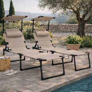 Lot de 2 bains de soleil – Grand confort – Pare-soleil réglable