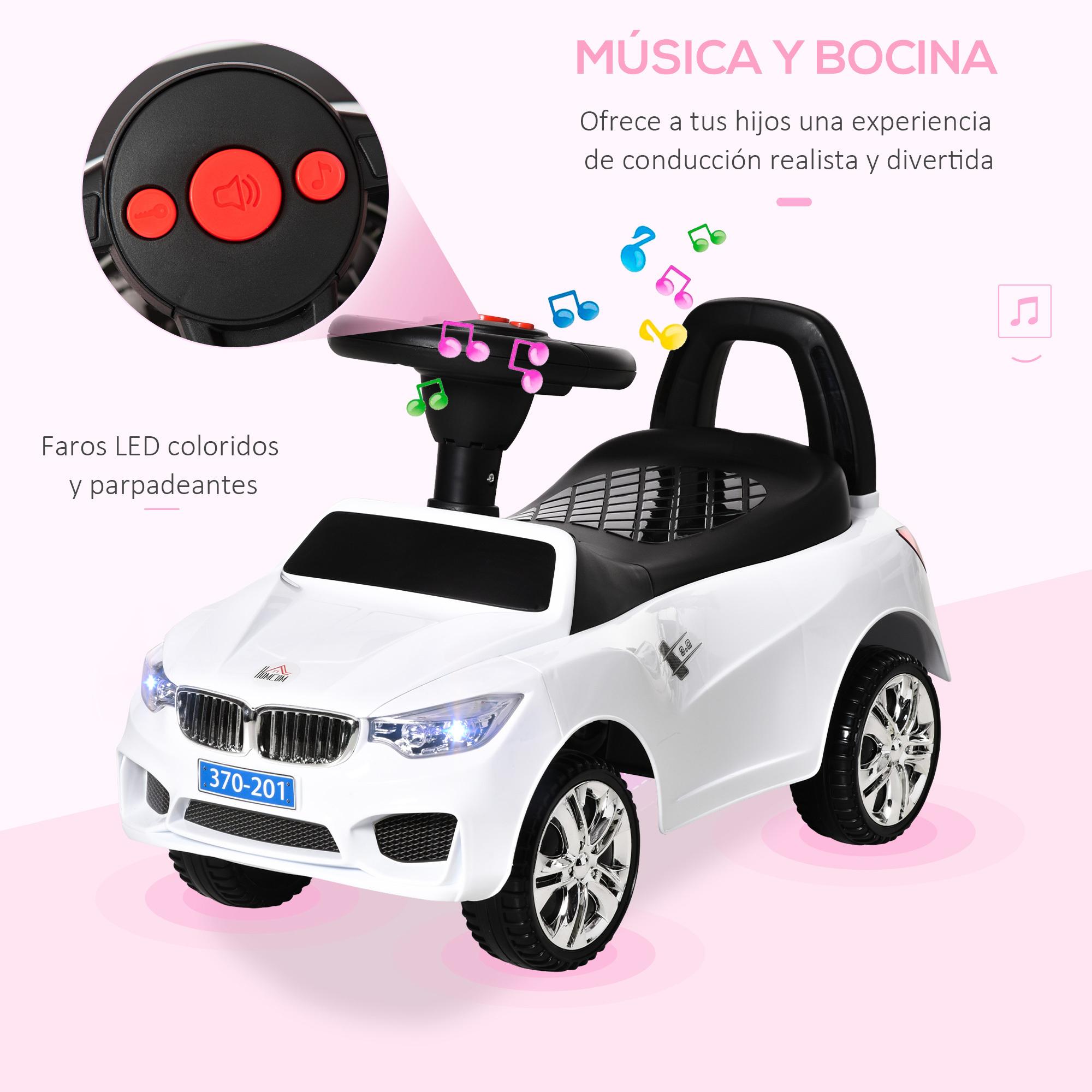 Coche Correpasillos para Niños 18-36 Meses con Faros Música 63,5x28x36 cm Blanco