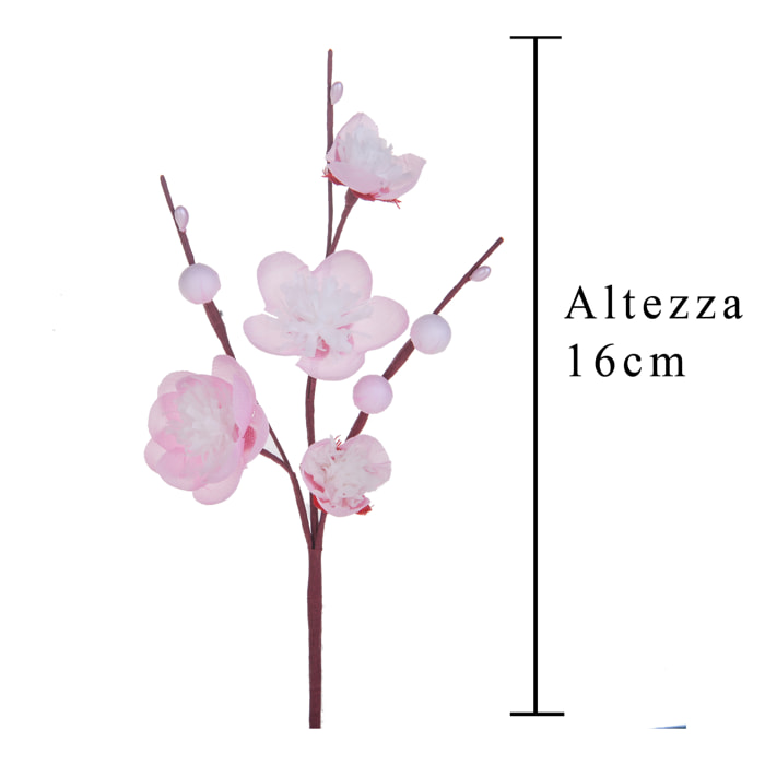 Ramo Di Pesco Mini. Altezza 16 Cm - Pezzi 24 - 2X16X7cm - Colore: Rosa - Bianchi Dino - Fiori Artificiali
