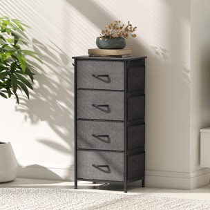 Commode chiffonnier 4 tiroirs en tissu 4 poches 2 crochets gris noir