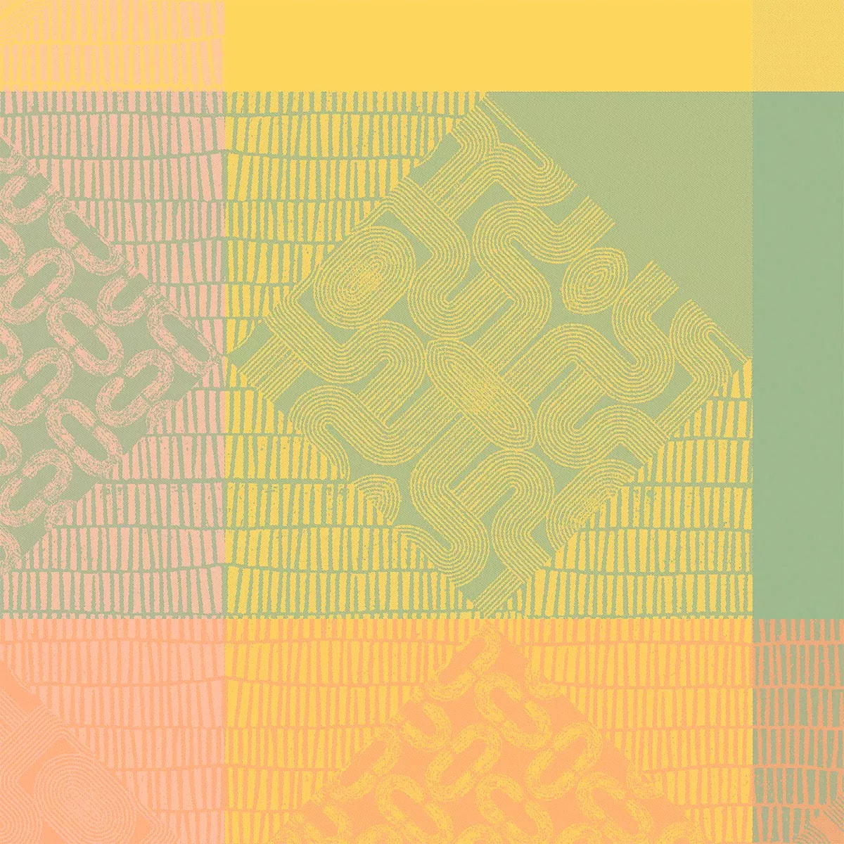 Serviette pur coton 205 g/m² motif jacquard rose jaune Mille empreintes pastel