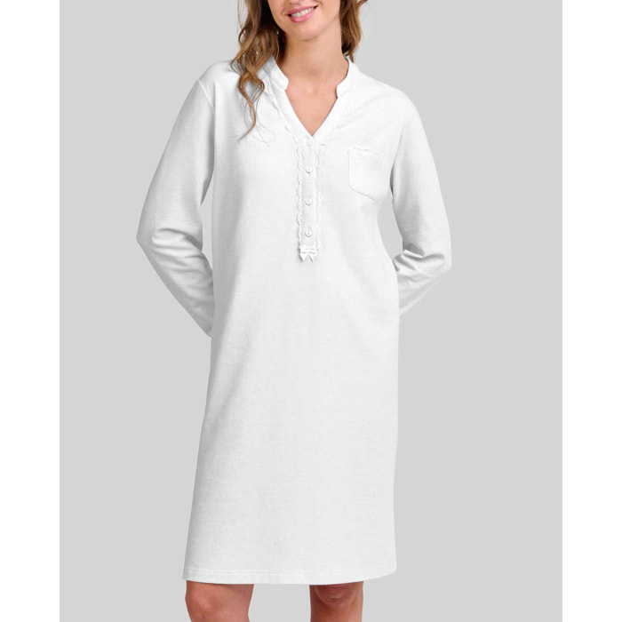 Camisón mujer con encaje abertura de botones y manga larga