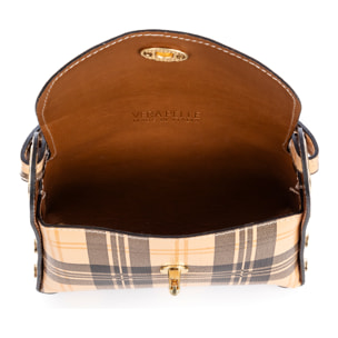 Aquileia bolso de mano mujer. Piel auténtica Ruga estampada con cuadro escocés.