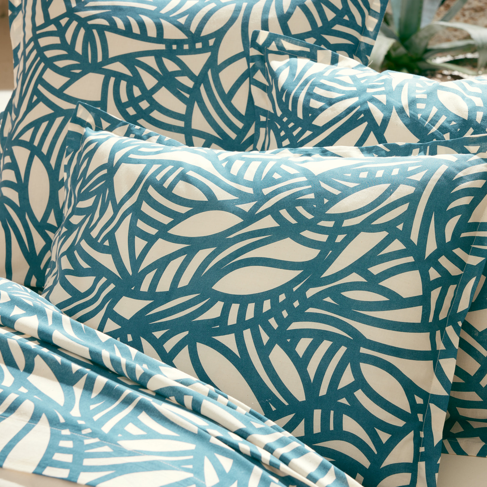 Drap coton végétal géométrique - Bleu