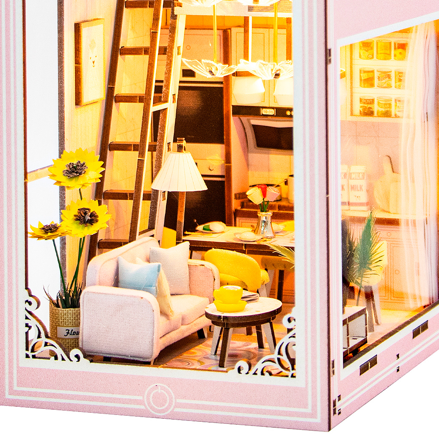 Apartamento Rosa. Book Nook realista con gran detalle, cubierta y luces led.