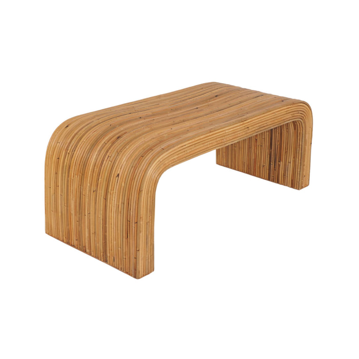 Banc. bout de lit en rotin naturel. 100cm. bords arrondis. L 100 x P 45 x H 40cm