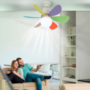 Ventilador de techo FS-HX-R520 de 52 cm. Adaptador E27, 3 velocidades y luz LED regulable de 16 W. Incluye mando a distancia.