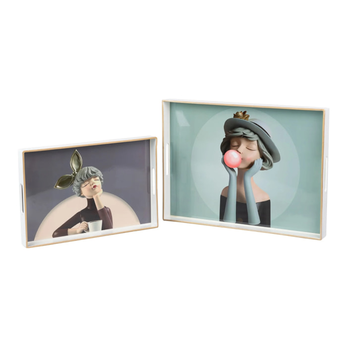 Set 2 Bandejas Retrato 48x35x4/40x26x4 Cm