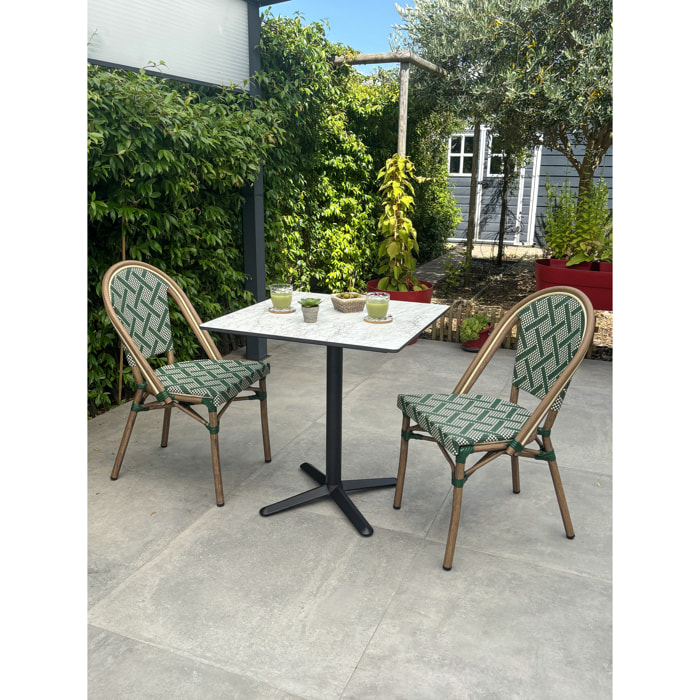 BISTRO - Ensemble repas de jardin 2 places en acier et plateau en HPL