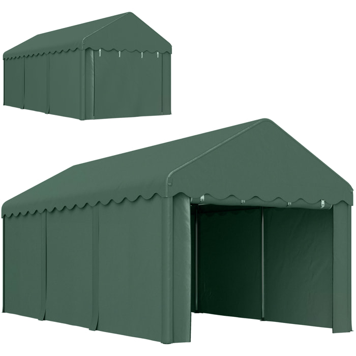 Carpa Garaje 6x3 m Garaje Exterior para Coche Impermeable Garaje Portátil Anti-UV con Paredes Laterales Desmontables y 2 Puertas con Cremallera Verde