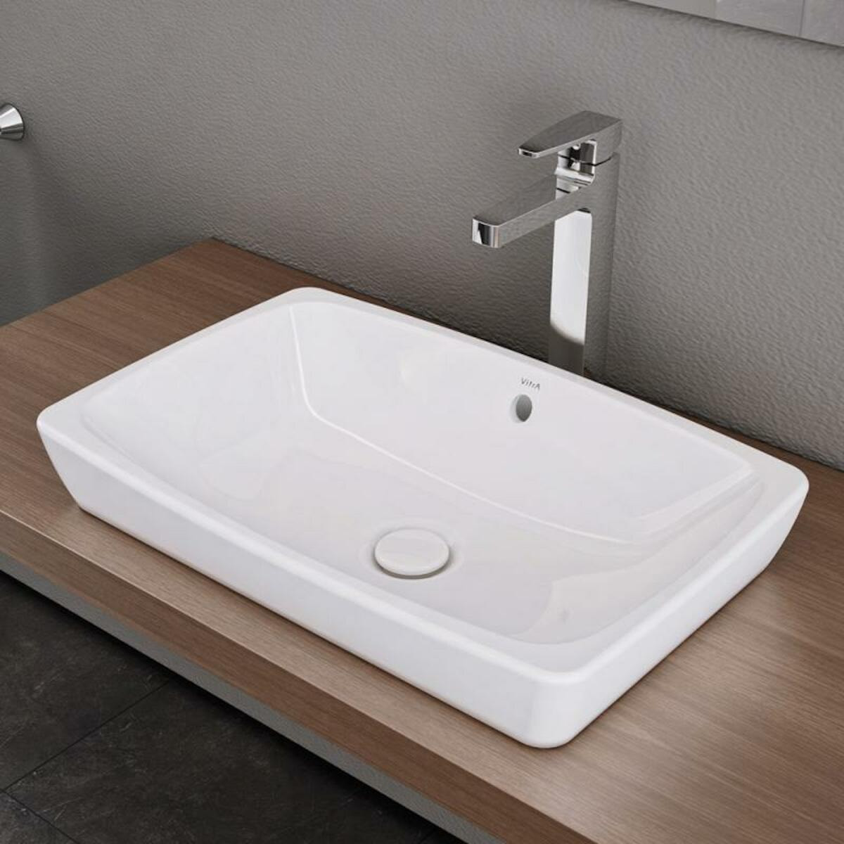 Metropole 60x40x16 cm lavabo en céramique à poser sur plan, sans trou de robinetterie, avec trop-plein, blanc (5668-003-0012)