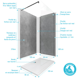 Pack douche à l'Italienne avec Receveur 120x90 + Paroi transparente + Panneaux muraux