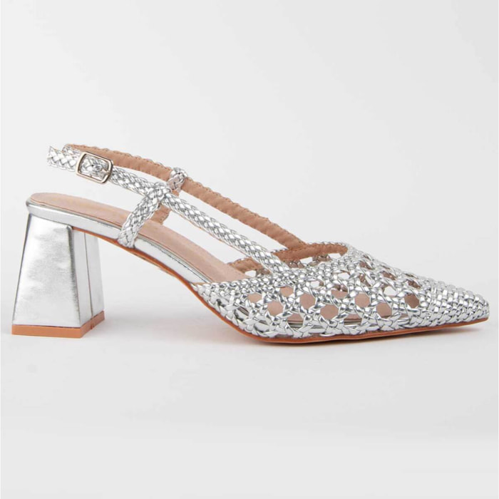 Zapato De Tacón - Plateado - Altura: 6 Cm
