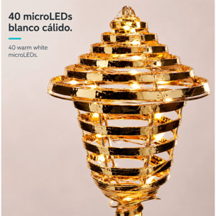 Farola navideña led dorada con 40 microled blanco cálido, con temporizador 12x12x57 cm