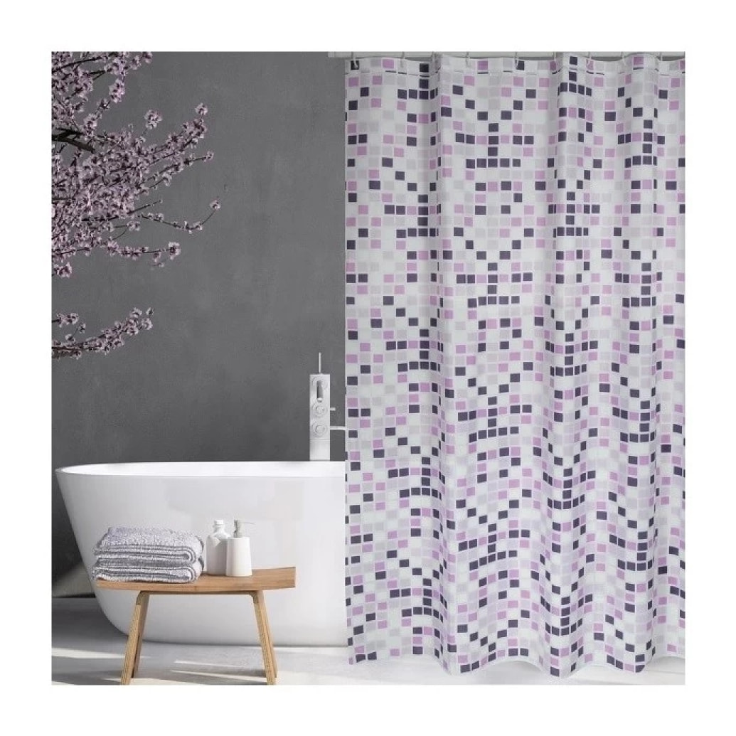 Rideau de douche Polyester MOSAIKO 180x200cm QUALITE PREMIUM Violet - Anneaux inclus MSV